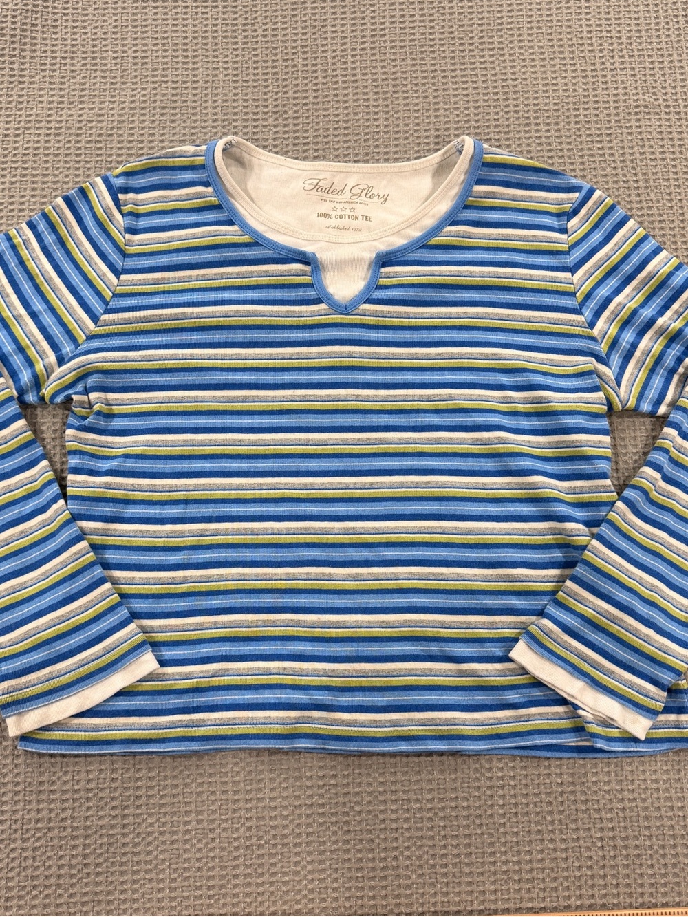 VTG Y2K 90s Striped Long Sleeve Faded Glory T-Shirt Size Large Good used condit